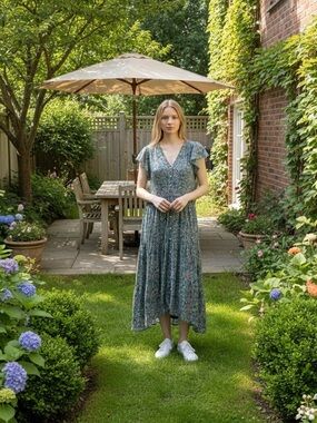 Summer vibes! Trovata Birds of Paradise Teal Floral Midi Dress w Flutter Sleeves
